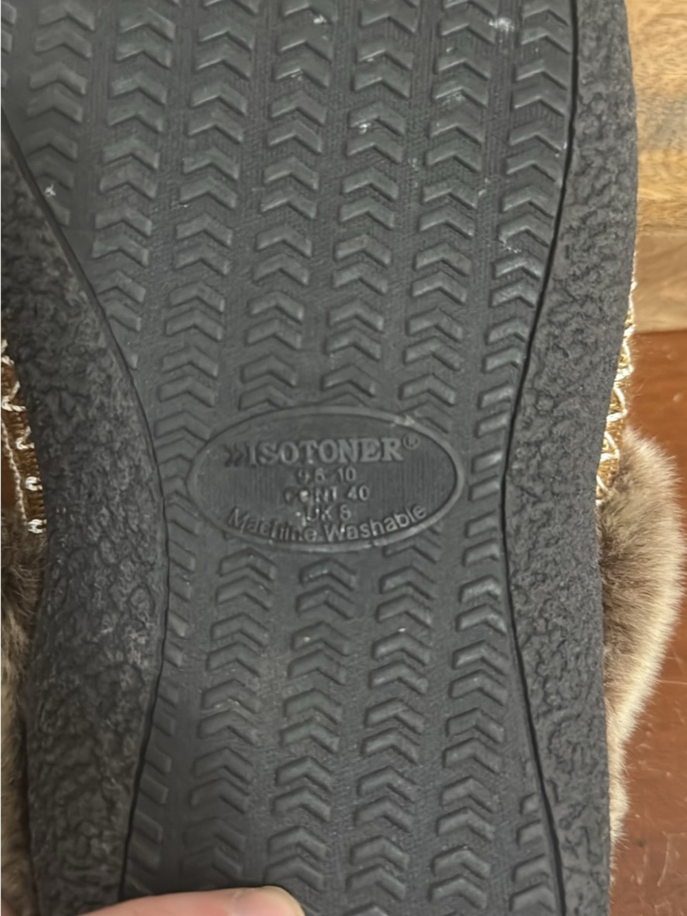 isotoner Brown Faux-Fur Trim Suede Slip-On Slippers - Picture 8 of 8